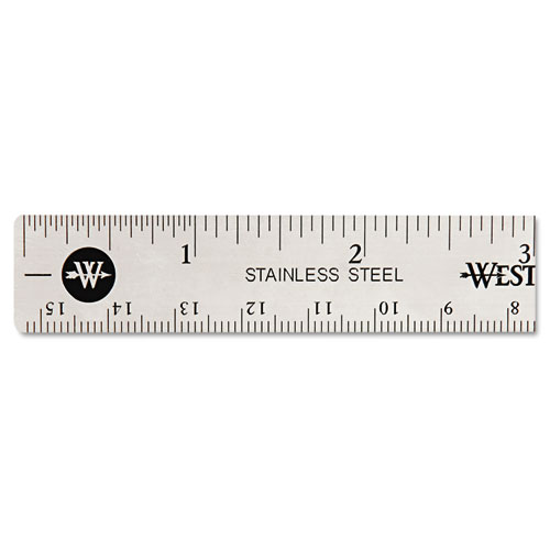 Picture of Stainless Steel Office Ruler With Non Slip Cork Base, Standard/Metric, 6" Long
