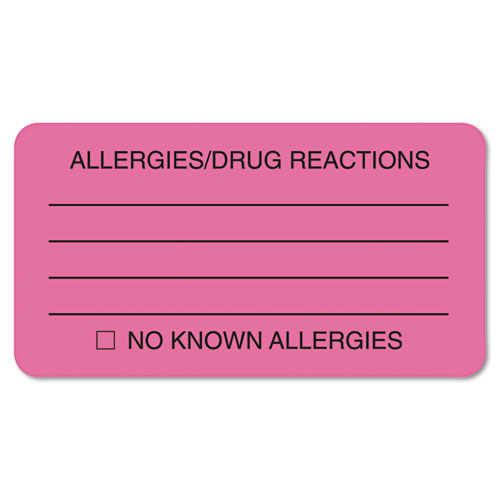 Picture of Allergy Warning Labels, ALLERGIES/DRUG REACTIONS NO KNOWN ALLERGIES, 1.75 x 3.25, Pink, 250/Roll