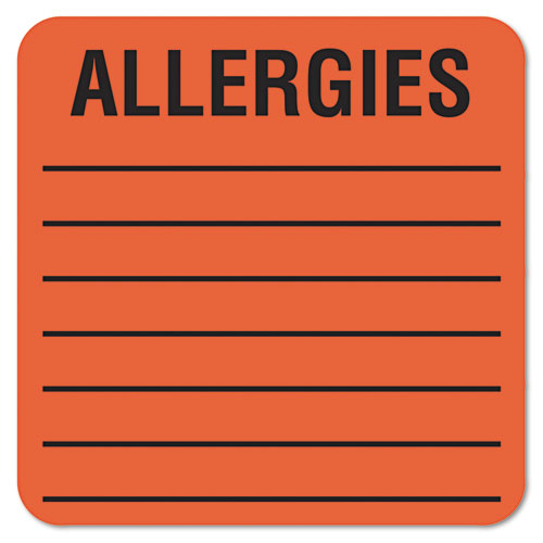 Picture of Allergy Warning Labels, ALLERGIES, 2 x 2, Fluorescent Red, 500/Roll