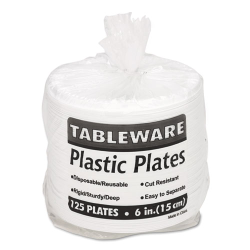 Picture of Plastic Dinnerware, Plates, 6" dia, White, 125/Pack