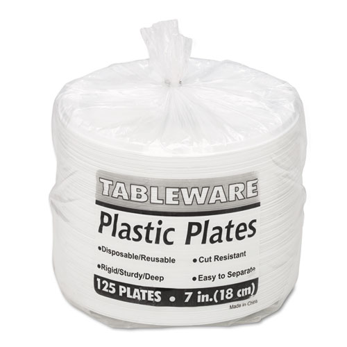 Picture of Plastic Dinnerware, Plates, 7" dia, White, 125/Pack