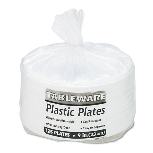 Picture of Plastic Dinnerware, Plates, 9" dia, White, 500/Carton