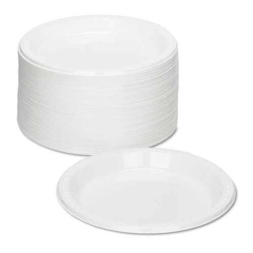 Picture of Plastic Dinnerware, Plates, 9" dia, White, 500/Carton