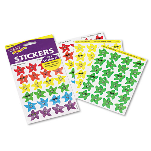 Picture of Stinky Stickers Variety Pack, Smiley Stars, Assorted Colors, 432/Pack