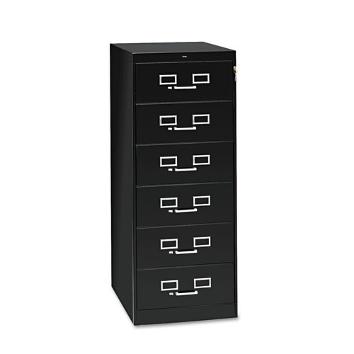 Picture of Six-Drawer Multimedia/Card File Cabinet, Black, 21.25" x 28.5" x 52"