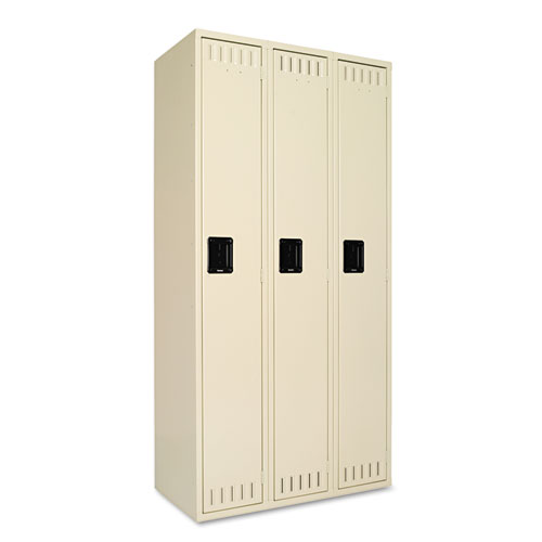 Picture of Single-Tier Locker, Three Lockers with Hat Shelves and Coat Rods, 36w x 18d x 72h, Sand