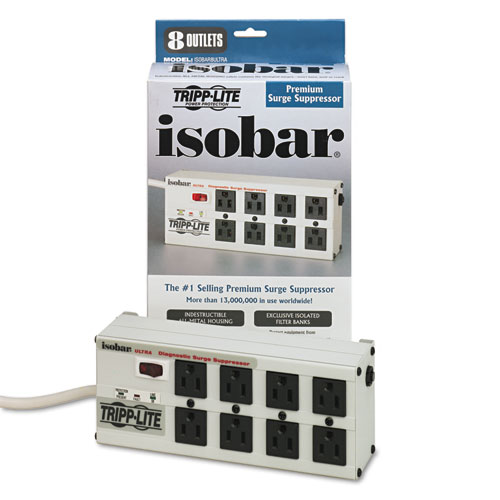 Picture of Isobar Surge Protector, 8 AC Outlets, 12 ft Cord, 3,840 J, Light Gray