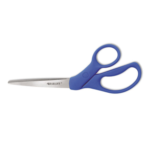 Picture of Preferred Line Stainless Steel Scissors, 8" Long, 3.5" Cut Length, Blue Offset Handle