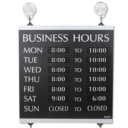 Picture of Century Series Business Hours Sign, Heavy-Duty Plastic, 13 x 14, Black