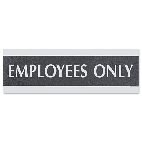 Picture of Century Series Office Sign, EMPLOYEES ONLY, 9 x 3, Black/Silver