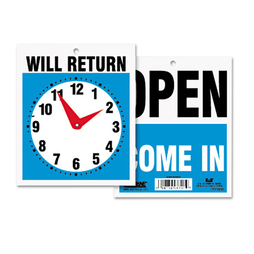 Double-Sided+Open%2FWill+Return+Sign+with+Clock+Hands%2C+Plastic%2C+7.5+x+9