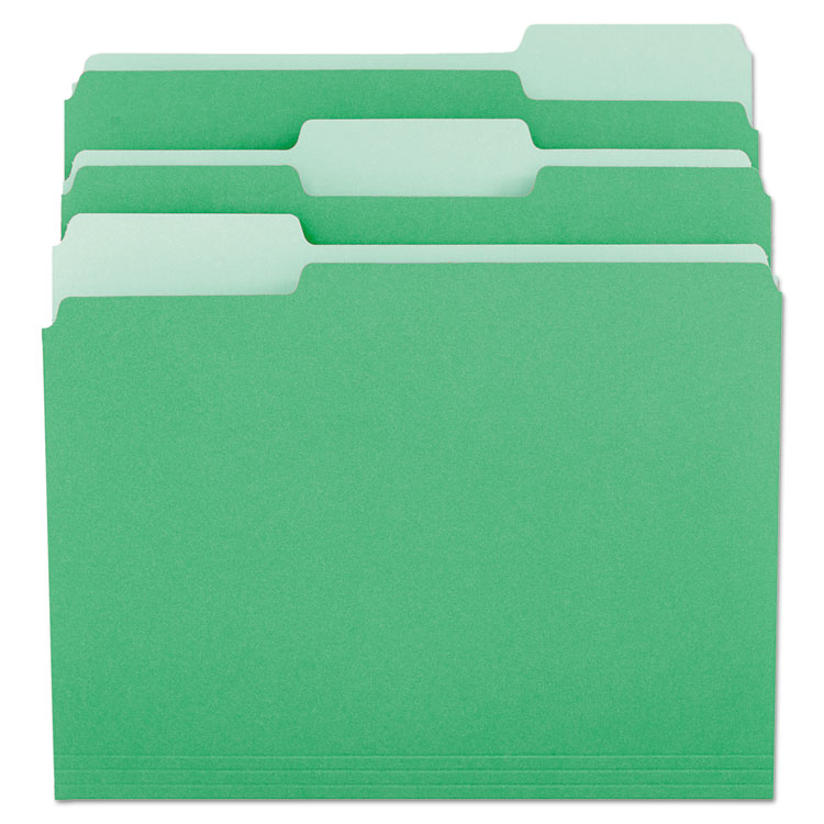 One-ply Tab File Folders, ⅓ Cut, Green/Light Green